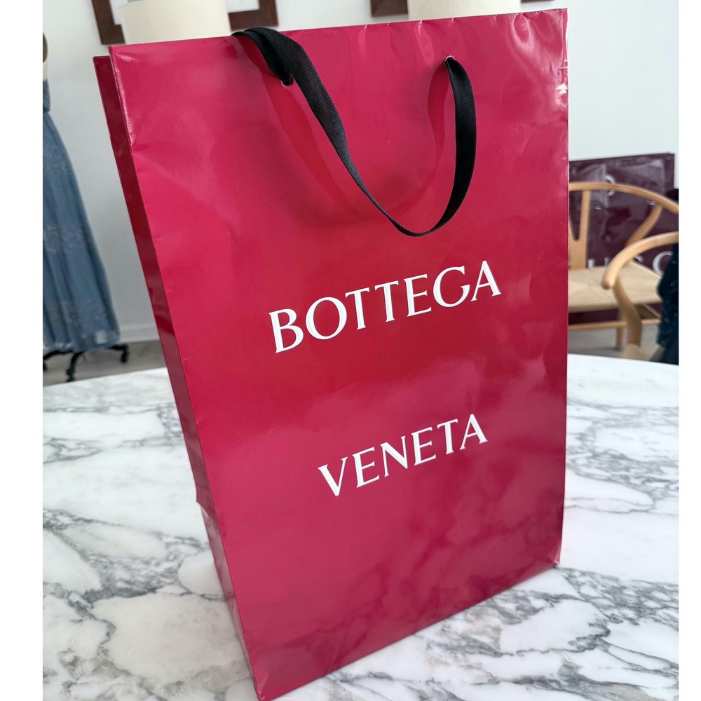 Bottega Veneta Red Glossy Paper Shopping Bag Large Luxury Designer Boutique Bag